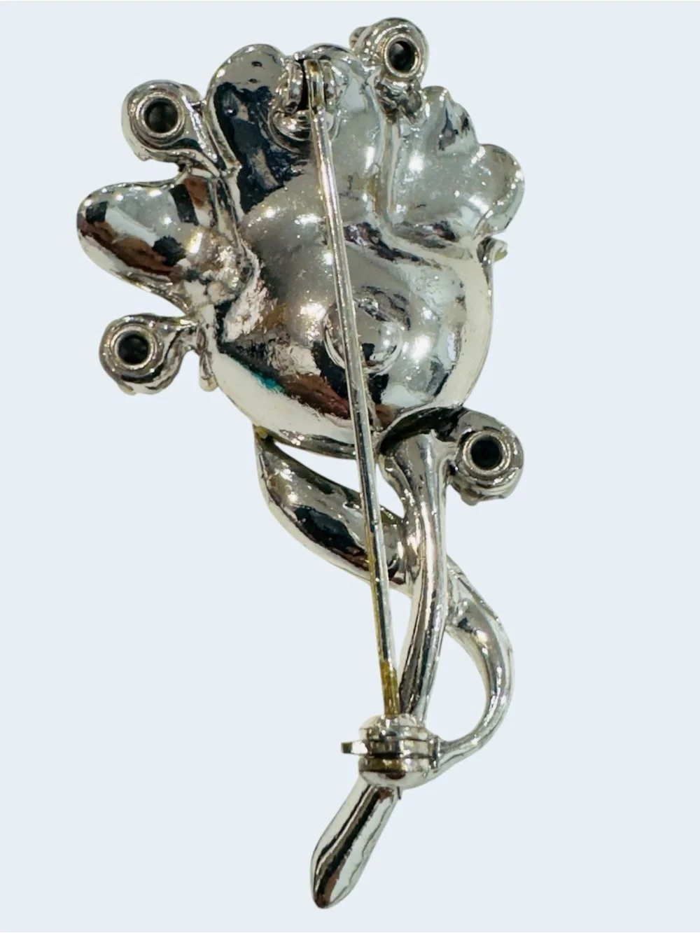 Vintage Silvertone Tulip Brooch – Aurora Borealis Rhinestone Floral Pin